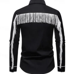 Online OUKU Men's Shirt Summer Shirt Casual Shirt Beach Shirt Button Up Shirt Black White Long Sleeve Floral Lapel Vacation Hawaiian Tassel Fringe Clothing Apparel Polyester Fashion Casual Comfortable