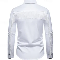 Online OUKU Men's Shirt Summer Shirt Casual Shirt Beach Shirt Button Up Shirt Black White Long Sleeve Floral Lapel Vacation Hawaiian Tassel Fringe Clothing Apparel Polyester Fashion Casual Comfortable