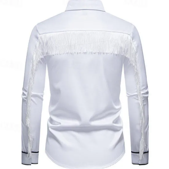 Online OUKU Men's Shirt Summer Shirt Casual Shirt Beach Shirt Button Up Shirt Black White Long Sleeve Floral Lapel Vacation Hawaiian Tassel Fringe Clothing Apparel Polyester Fashion Casual Comfortable