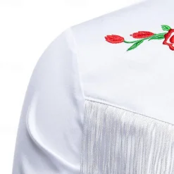 Online OUKU Men's Shirt Summer Shirt Casual Shirt Beach Shirt Button Up Shirt Black White Long Sleeve Floral Lapel Vacation Hawaiian Tassel Fringe Clothing Apparel Polyester Fashion Casual Comfortable