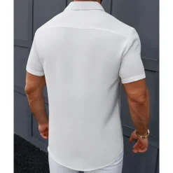 Best OUKU Men's Shirt Summer Shirt Casual Shirt Beach Shirt Button Up Shirt Black White Short Sleeve Plain Shirt Collar Vacation Hawaiian Front Pocket Clothing Apparel Polyester Fashion Casual Comfortable