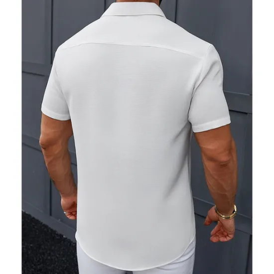 Best OUKU Men's Shirt Summer Shirt Casual Shirt Beach Shirt Button Up Shirt Black White Short Sleeve Plain Shirt Collar Vacation Hawaiian Front Pocket Clothing Apparel Polyester Fashion Casual Comfortable
