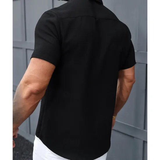 Best OUKU Men's Shirt Summer Shirt Casual Shirt Beach Shirt Button Up Shirt Black White Short Sleeve Plain Shirt Collar Vacation Hawaiian Front Pocket Clothing Apparel Polyester Fashion Casual Comfortable