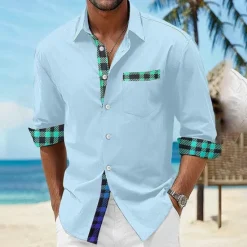 Discount OUKU Men's Shirt Summer Shirt Casual Shirt Beach Shirt Button Up Shirt Light Pink Black White Blue Taupe Short Sleeve Printed Lapel Vacation Hawaiian Clothing Apparel Polyester Fashion Casual Comfortable