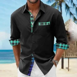Discount OUKU Men's Shirt Summer Shirt Casual Shirt Beach Shirt Button Up Shirt Light Pink Black White Blue Taupe Short Sleeve Printed Lapel Vacation Hawaiian Clothing Apparel Polyester Fashion Casual Comfortable