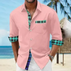 Discount OUKU Men's Shirt Summer Shirt Casual Shirt Beach Shirt Button Up Shirt Light Pink Black White Blue Taupe Short Sleeve Printed Lapel Vacation Hawaiian Clothing Apparel Polyester Fashion Casual Comfortable
