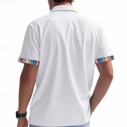 OUKU Men's Shirt Summer Shirt Casual Shirt Beach Shirt Button Up Shirt Black White khaki Light Grey Dark Gray Short Sleeve Stripes Lapel Vacation Hawaiian Pocket Clothing Apparel Polyester Fashion Casual