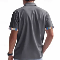 OUKU Men's Shirt Summer Shirt Casual Shirt Beach Shirt Button Up Shirt Black White khaki Light Grey Dark Gray Short Sleeve Stripes Lapel Vacation Hawaiian Pocket Clothing Apparel Polyester Fashion Casual