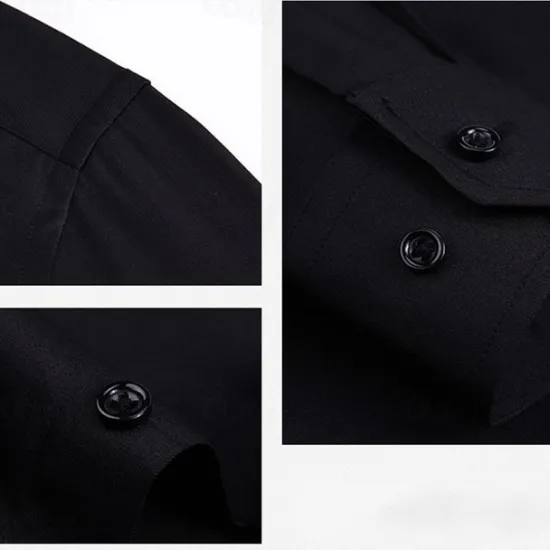 Online OUKU Men's Shirt Summer Shirt Dress Shirt Button Up Shirt Black White Navy Blue Blue Long Sleeve Plain Lapel Wedding Vacation Clothing Apparel Cotton Cotton Blend Fashion Casual Comfortable