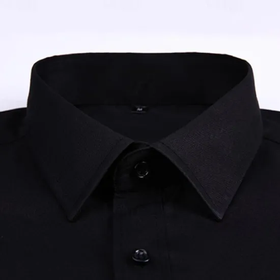 Online OUKU Men's Shirt Summer Shirt Dress Shirt Button Up Shirt Black White Navy Blue Blue Long Sleeve Plain Lapel Wedding Vacation Clothing Apparel Cotton Cotton Blend Fashion Casual Comfortable