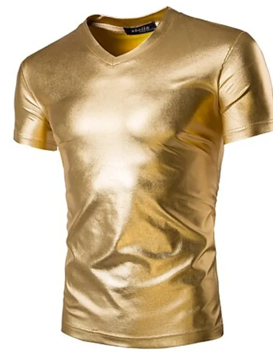 Discount OUKU Men's Shirt T Shirt Tee Short Sleeve V Neck Summer Plain Exaggerated Designer Big and Tall Wedding Party Cocktail Attire Silver Black Gold Top Tee for Men