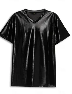 Discount OUKU Men's Shirt T Shirt Tee Short Sleeve V Neck Summer Plain Exaggerated Designer Big and Tall Wedding Party Cocktail Attire Silver Black Gold Top Tee for Men
