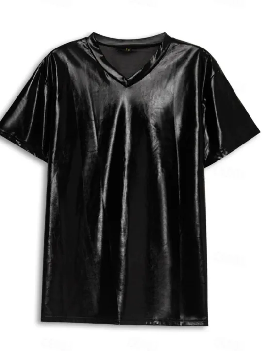 Discount OUKU Men's Shirt T Shirt Tee Short Sleeve V Neck Summer Plain Exaggerated Designer Big and Tall Wedding Party Cocktail Attire Silver Black Gold Top Tee for Men