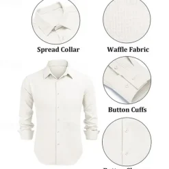 Outlet OUKU Men's Shirt Waffle Shirt Summer Shirt Casual Shirt Button Up Shirt Black White Blue khaki Long Sleeve Plain Lapel Vacation Daily Clothing Apparel Fashion Casual Comfortable