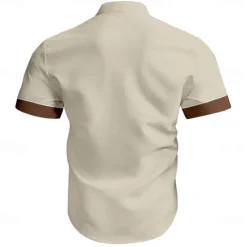 OUKU Men's Shirt Western Shirt Cowboy Shirt Short Sleeve Western Style Tribal Summer Spring Shirt Collar Yellow Green Khaki Dark Blue