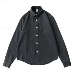 Online OUKU Men's Shirt White Blue Army Green Dark Gray Apricot Long Sleeve Solid Color Rolled collar Causal Casual Buttons Clothing Apparel Neutral Daily