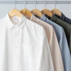 Online OUKU Men's Shirt White Blue Army Green Dark Gray Apricot Long Sleeve Solid Color Rolled collar Causal Casual Buttons Clothing Apparel Neutral Daily