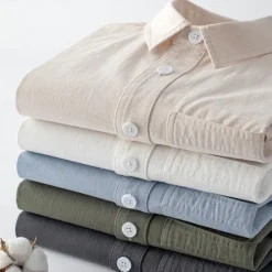 Online OUKU Men's Shirt White Blue Army Green Dark Gray Apricot Long Sleeve Solid Color Rolled collar Causal Casual Buttons Clothing Apparel Neutral Daily