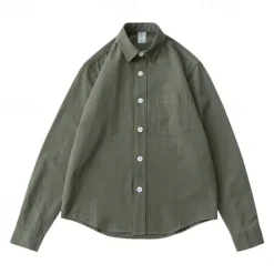 Online OUKU Men's Shirt White Blue Army Green Dark Gray Apricot Long Sleeve Solid Color Rolled collar Causal Casual Buttons Clothing Apparel Neutral Daily