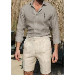 Discount OUKU Men's Shirt White Cotton Shirt Casual Shirt Cotton Shirt Cross Vacation Hawaiian Black White Pink Gray Long Sleeve Lapel Spring & Fall Clothing Apparel Button-Down