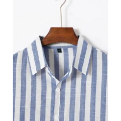 Outlet OUKU Men's Shirt White Cotton Shirt Casual Shirt Cotton Linen Shirt Striped Shirts Stripe Vacation Hawaiian Black Pink Red Navy Blue Long Sleeve Turndown Spring & Fall Clothing Apparel Button-Down