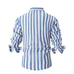 Outlet OUKU Men's Shirt White Cotton Shirt Casual Shirt Cotton Linen Shirt Striped Shirts Stripe Vacation Hawaiian Black Pink Red Navy Blue Long Sleeve Turndown Spring & Fall Clothing Apparel Button-Down