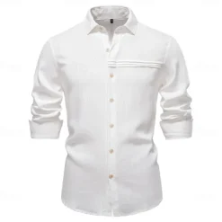 Online OUKU Men's Shirt White Navy Blue khaki Long Sleeve Solid Color Standing Collar Outdoor Causal Ruched Clothing Apparel Daily Casual Daily Leisure