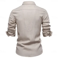 Online OUKU Men's Shirt White Navy Blue khaki Long Sleeve Solid Color Standing Collar Outdoor Causal Ruched Clothing Apparel Daily Casual Daily Leisure