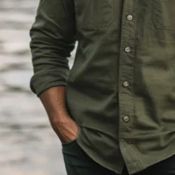 Hot OUKU Men's Shirt Work Shirt Button Up Shirt Cargo Shirt Black Green khaki Light Grey Long Sleeve Plain Lapel Vacation Holiday Front Pocket Clothing Apparel Fashion Casual Comfortable