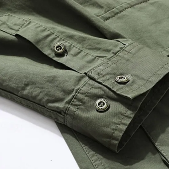 Sale OUKU Men's Shirt Workwear Shirts Casual Shirt Work Shirt Button Up Shirt Cargo Shirt Black khaki Army Green Long Sleeve Plain Turndown Vacation Holiday Front Pocket Clothing Apparel Fashion Casual