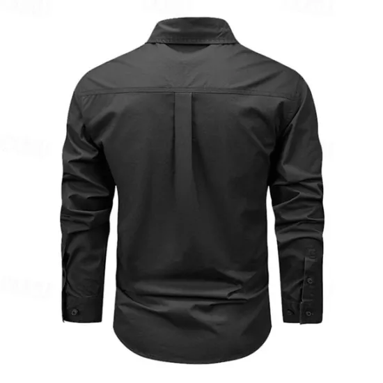 Sale OUKU Men's Shirt Workwear Shirts Casual Shirt Work Shirt Button Up Shirt Cargo Shirt Black khaki Army Green Long Sleeve Plain Turndown Vacation Holiday Front Pocket Clothing Apparel Fashion Casual