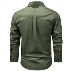 Sale OUKU Men's Shirt Workwear Shirts Casual Shirt Work Shirt Button Up Shirt Cargo Shirt Black khaki Army Green Long Sleeve Plain Turndown Vacation Holiday Front Pocket Clothing Apparel Fashion Casual