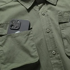 Sale OUKU Men's Shirt Workwear Shirts Casual Shirt Work Shirt Button Up Shirt Cargo Shirt Black khaki Army Green Long Sleeve Plain Turndown Vacation Holiday Front Pocket Clothing Apparel Fashion Casual