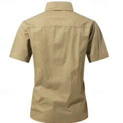 OUKU Men's Shirt Workwear Shirts Casual Shirt Work Shirt Button Up Shirt Black Blue khaki Army Green Gray Short Sleeve Plain Lapel Vacation Holiday Pocket Clothing Apparel 100% Cotton Fashion Casual