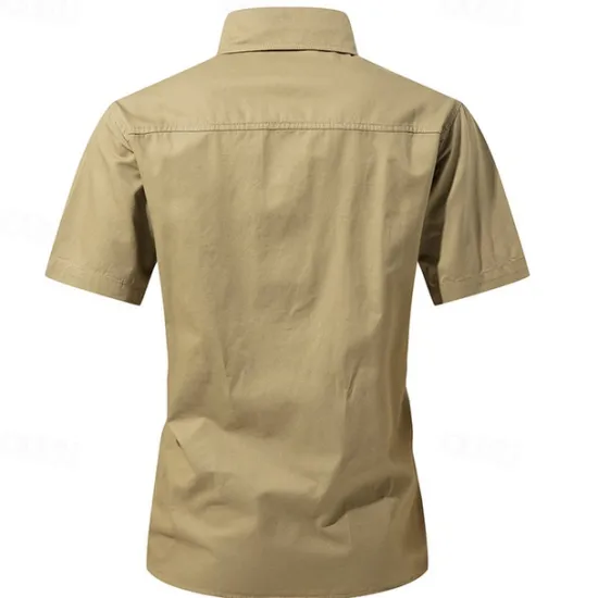 OUKU Men's Shirt Workwear Shirts Casual Shirt Work Shirt Button Up Shirt Black Blue khaki Army Green Gray Short Sleeve Plain Lapel Vacation Holiday Pocket Clothing Apparel 100% Cotton Fashion Casual