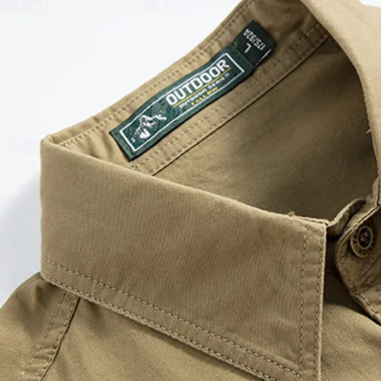 OUKU Men's Shirt Workwear Shirts Casual Shirt Work Shirt Button Up Shirt Black Blue khaki Army Green Gray Short Sleeve Plain Lapel Vacation Holiday Pocket Clothing Apparel 100% Cotton Fashion Casual