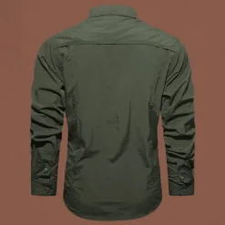 Sale OUKU Men's Shirt Workwear Shirts Casual Shirt Work Shirt Button Up Shirt Cargo Shirt Black khaki Army Green Gray Long Sleeve Plain Lapel Vacation Holiday Front Pocket Clothing Apparel Polyester Fashion