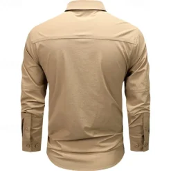 Hot OUKU Men's Shirt Workwear Shirts Work Shirt Button Up Shirt Cargo Shirt Black khaki Army Green Gray Long Sleeve Plain Turndown Vacation Holiday Front Pocket Clothing Apparel Fashion Casual Comfortable