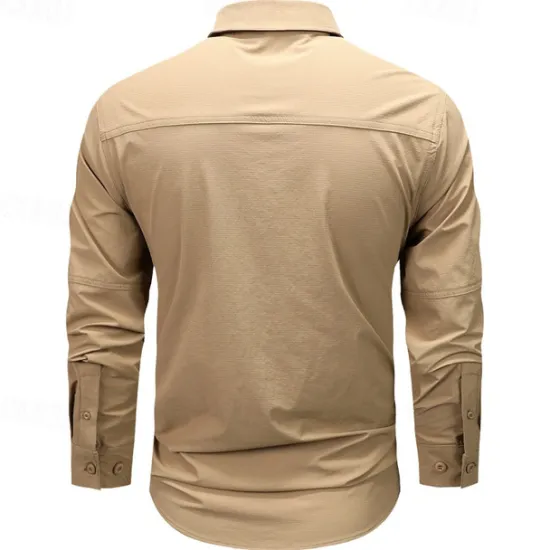 Hot OUKU Men's Shirt Workwear Shirts Work Shirt Button Up Shirt Cargo Shirt Black khaki Army Green Gray Long Sleeve Plain Turndown Vacation Holiday Front Pocket Clothing Apparel Fashion Casual Comfortable