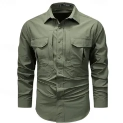 Hot OUKU Men's Shirt Workwear Shirts Work Shirt Button Up Shirt Cargo Shirt Black khaki Army Green Gray Long Sleeve Plain Turndown Vacation Holiday Front Pocket Clothing Apparel Fashion Casual Comfortable