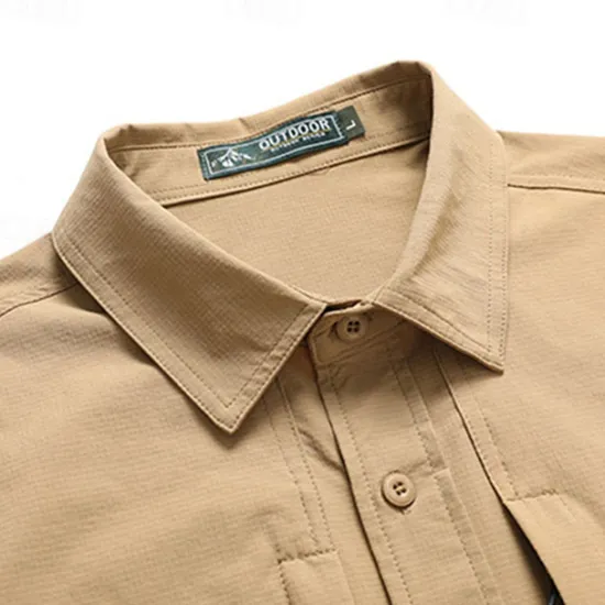 Hot OUKU Men's Shirt Workwear Shirts Work Shirt Button Up Shirt Cargo Shirt Black khaki Army Green Gray Long Sleeve Plain Turndown Vacation Holiday Front Pocket Clothing Apparel Fashion Casual Comfortable