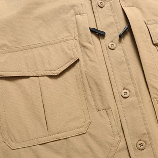 Hot OUKU Men's Shirt Workwear Shirts Work Shirt Button Up Shirt Cargo Shirt Black khaki Army Green Gray Long Sleeve Plain Turndown Vacation Holiday Front Pocket Clothing Apparel Fashion Casual Comfortable