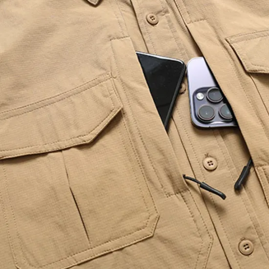 Hot OUKU Men's Shirt Workwear Shirts Work Shirt Button Up Shirt Cargo Shirt Black khaki Army Green Gray Long Sleeve Plain Turndown Vacation Holiday Front Pocket Clothing Apparel Fashion Casual Comfortable