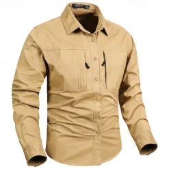 Online OUKU Men's Shirt Workwear Shirts Casual Shirt Work Shirt Button Up Shirt Cargo Shirt Black khaki Army Green Gray Long Sleeve Plain Turndown Vacation Holiday Front Pocket Clothing Apparel Fashion Casual