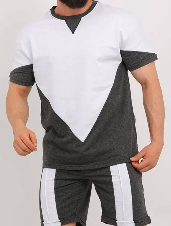 Best OUKU Men's Shorts and T Shirt Set Short Sleeves Crew Neck Summer Color Block Stylish Modern Contemporary Comfortable 2 Piece Vacation Casual Daily Black White Red Top Tee for Men