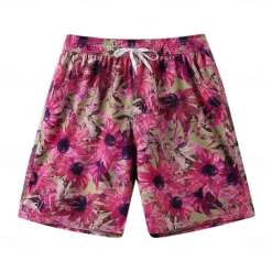 Discount OUKU Men's Shorts Beach Shorts Drawstring Graphic Leaf Animal Breathable Quick Dry Knee Length Outdoor Vacation Home Vacation Ethnic Style Lake blue ArmyGreen Stretchy