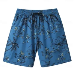 Discount OUKU Men's Shorts Beach Shorts Drawstring Graphic Leaf Animal Breathable Quick Dry Knee Length Outdoor Vacation Home Vacation Ethnic Style Lake blue ArmyGreen Stretchy