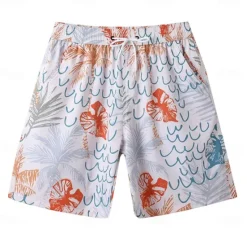 Discount OUKU Men's Shorts Beach Shorts Drawstring Graphic Leaf Animal Breathable Quick Dry Knee Length Outdoor Vacation Home Vacation Ethnic Style Lake blue ArmyGreen Stretchy