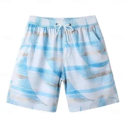 Discount OUKU Men's Shorts Beach Shorts Drawstring Graphic Leaf Animal Breathable Quick Dry Knee Length Outdoor Vacation Home Vacation Ethnic Style Lake blue ArmyGreen Stretchy