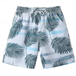 Discount OUKU Men's Shorts Beach Shorts Drawstring Graphic Leaf Animal Breathable Quick Dry Knee Length Outdoor Vacation Home Vacation Ethnic Style Lake blue ArmyGreen Stretchy